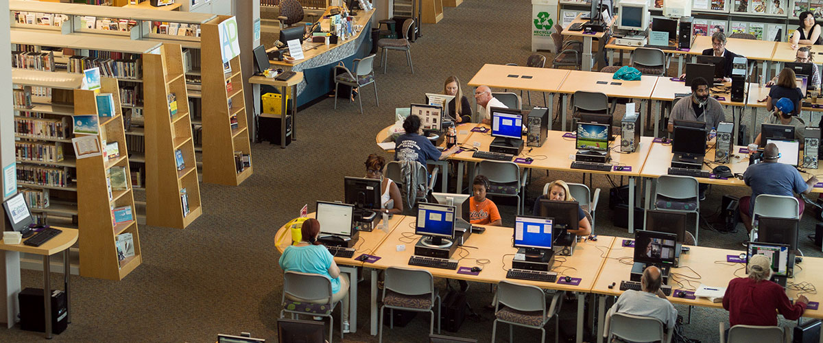 People using Calvert Library computers