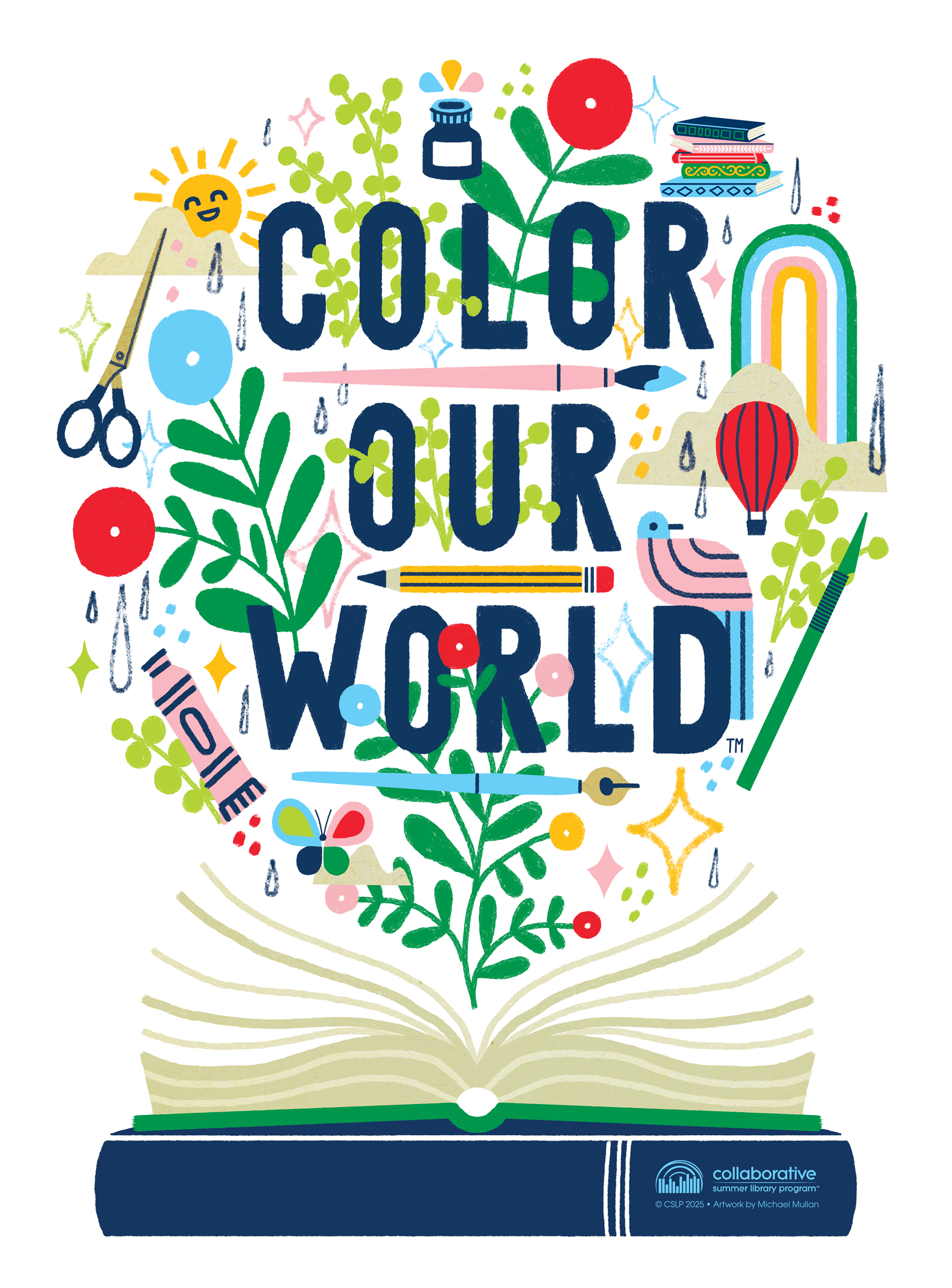 CSLP_001_23_2023-Posters-Adults-ENG-FIN logo of Color Our World coming out of a book