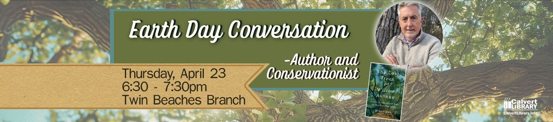 Earth Day conversation with author and conservationist Mike Tidwell at the Twin Beaches Branch on Thursday, April 23, 6:30–7:30 p.m.